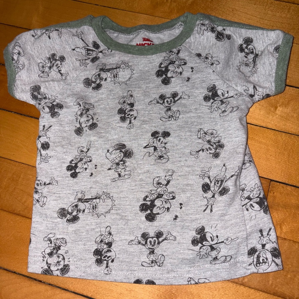 Disney Gray and Green Mickey Mouse Kids T-Shirt